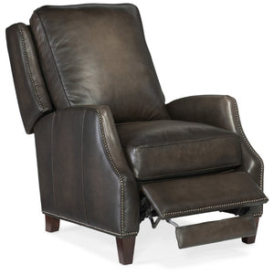 Hooker Furniture Kerley Handcrafted Push-Back Recliner In Sarzana Top-Grain Leather With Dark Walnut Base For Comfort Grey RC260-PB-095