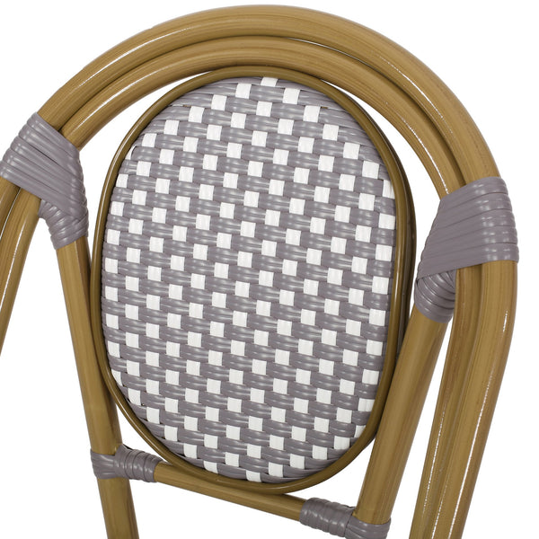 English Elm French Bistro Outdoor Chair Set of 2 Handwoven Pe Rattan Aluminum Cafe Patio Seating 69959.00GRY