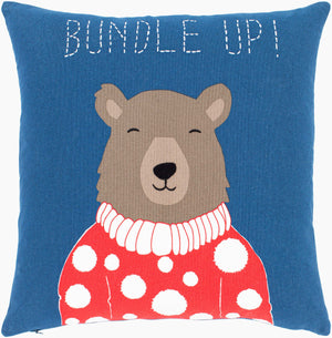 Surya Bundle Up Bear Accent Pillow - 18" Rustic Charm For Cozy Decor, Durable Cotton, Perfect Gift! Dark Blue Cotton,Cotton Bub001-2020p