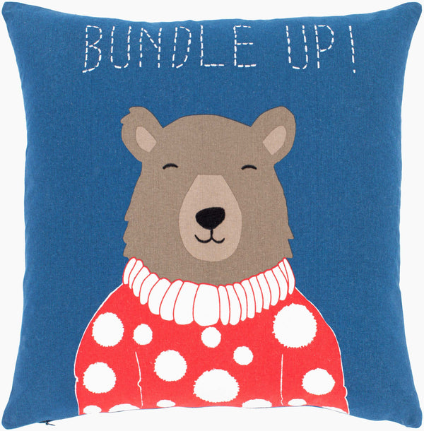 Surya Bundle Up Bear Accent Pillow - 18" Rustic Charm For Cozy Decor, Durable Cotton, Perfect Gift! Dark Blue Cotton,Cotton Bub001-2020p