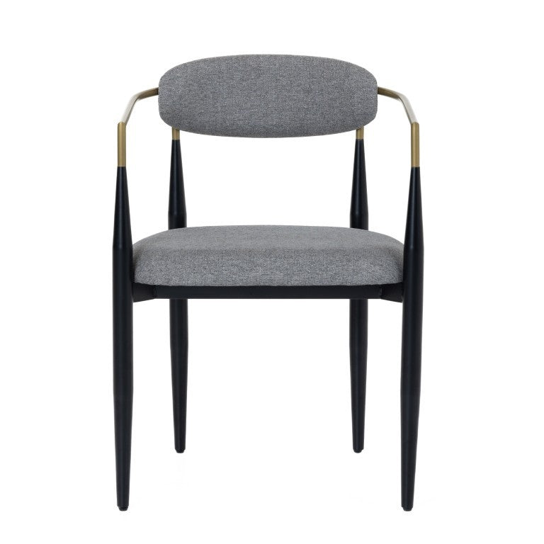 VIG Furniture Buchtel Mid-Century Modern Armchair With Curved Back, Foam Padding, Gold Arms & Black Tapered Legs Grey Dining Chair VGDW-J1312-MEDGRY