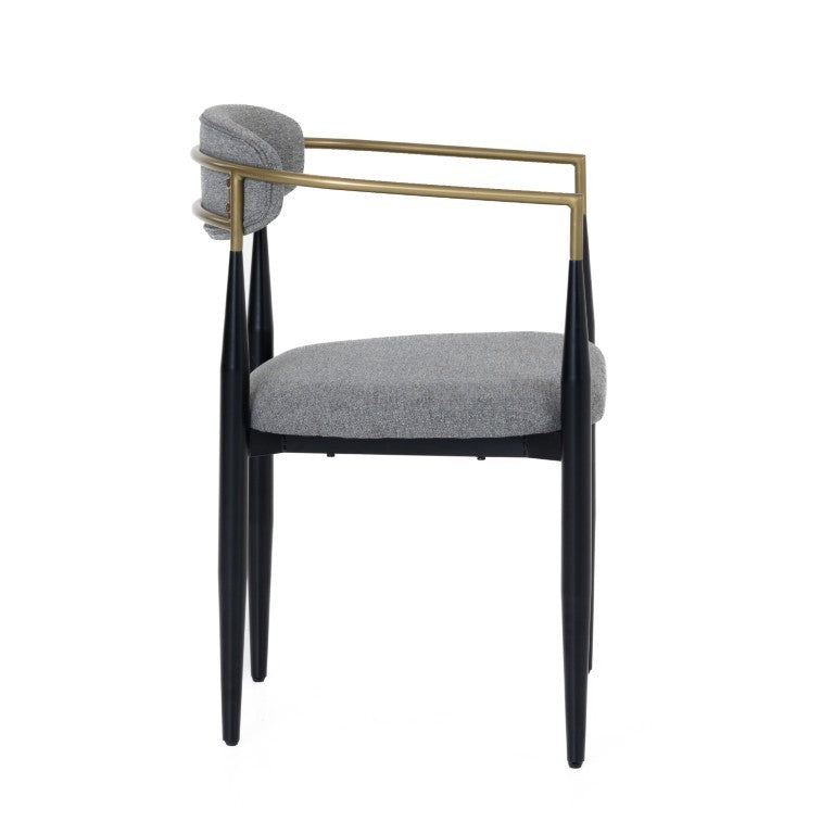 VIG Furniture Buchtel Mid-Century Modern Armchair With Curved Back, Foam Padding, Gold Arms & Black Tapered Legs Grey Dining Chair VGDW-J1312-MEDGRY