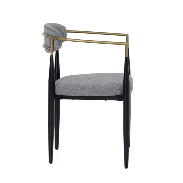 VIG Furniture Buchtel Mid-Century Modern Armchair With Curved Back, Foam Padding, Gold Arms & Black Tapered Legs Grey Dining Chair VGDW-J1312-MEDGRY