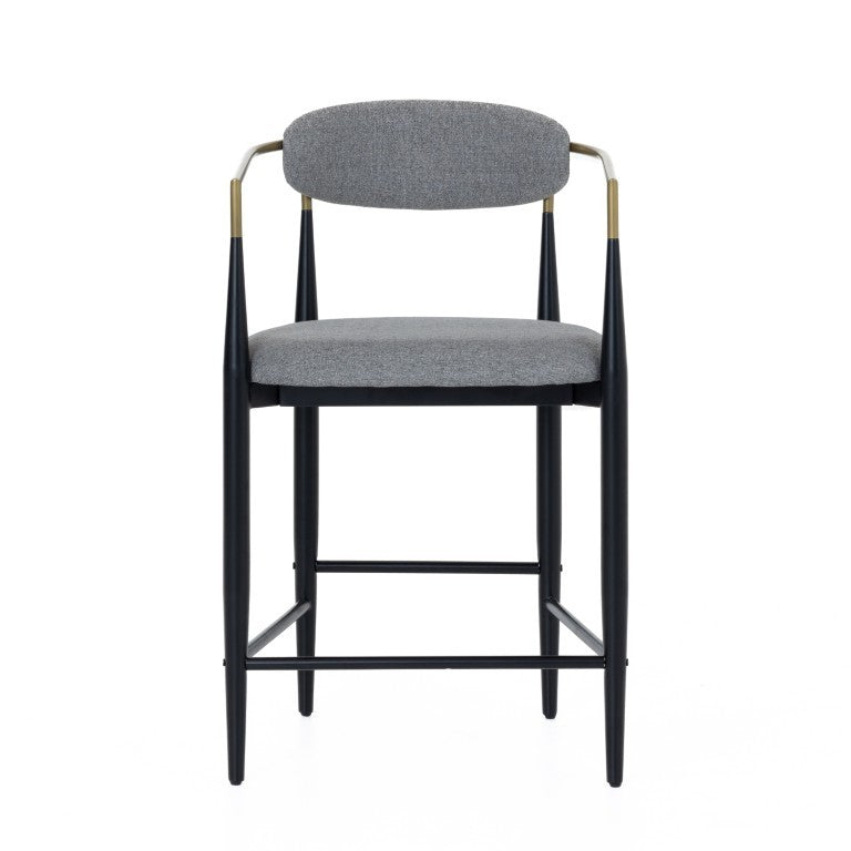 VIG Furniture Buchtel Mid-Century Counter Armchair In Medium Grey Fabric With Gold Arms And Black Legs — Stylish Seating Grey Bar Stool VGDW-J1313-MEDGRY