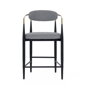 VIG Furniture Buchtel Mid-Century Counter Armchair In Medium Grey Fabric With Gold Arms And Black Legs — Stylish Seating Grey Bar Stool VGDW-J1313-MEDGRY