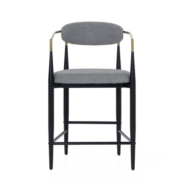 VIG Furniture Buchtel Mid-Century Counter Armchair In Medium Grey Fabric With Gold Arms And Black Legs — Stylish Seating Grey Bar Stool VGDW-J1313-MEDGRY