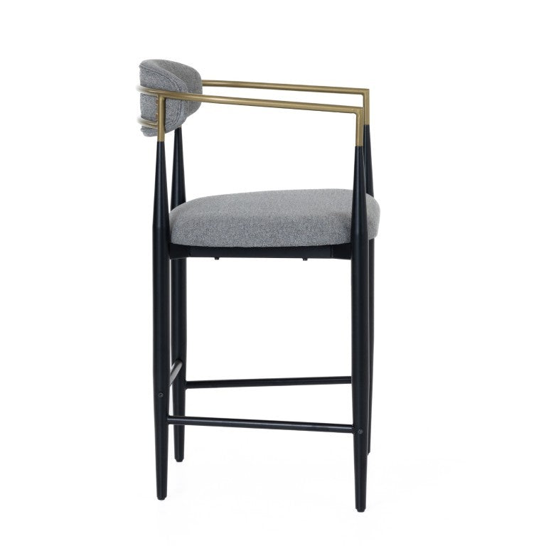 VIG Furniture Buchtel Mid-Century Counter Armchair In Medium Grey Fabric With Gold Arms And Black Legs — Stylish Seating Grey Bar Stool VGDW-J1313-MEDGRY