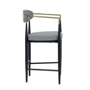 VIG Furniture Buchtel Mid-Century Counter Armchair In Medium Grey Fabric With Gold Arms And Black Legs — Stylish Seating Grey Bar Stool VGDW-J1313-MEDGRY