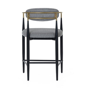 VIG Furniture Buchtel Mid-Century Counter Armchair In Medium Grey Fabric With Gold Arms And Black Legs — Stylish Seating Grey Bar Stool VGDW-J1313-MEDGRY