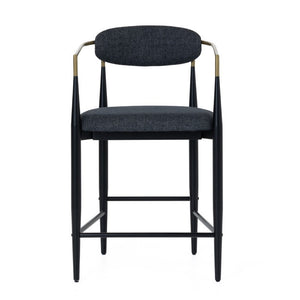 VIG Furniture Buchtel Mid-Century Counter Armchair In Medium Grey Fabric With Gold Arms And Black Legs — Stylish Seating Dark Grey Bar Stool VGDW-J1313-DKGRY