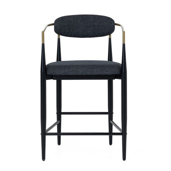 VIG Furniture Buchtel Mid-Century Counter Armchair In Medium Grey Fabric With Gold Arms And Black Legs — Stylish Seating Dark Grey Bar Stool VGDW-J1313-DKGRY