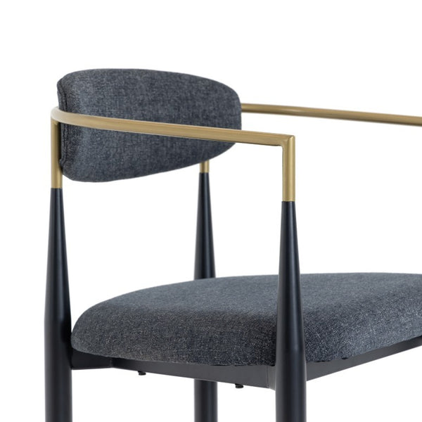 VIG Furniture Buchtel Mid-Century Counter Armchair In Medium Grey Fabric With Gold Arms And Black Legs — Stylish Seating Dark Grey Bar Stool VGDW-J1313-DKGRY