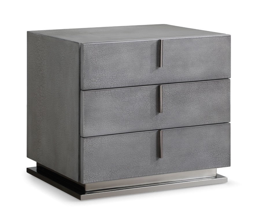 VIG Furniture Buckley Grey Crackle 3-Drawer Nightstand – Industrial Gunmetal Base, Smooth-Glide Storage (24X19x22) VGVC-N2003-GRY