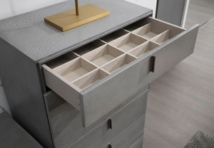 VIG Furniture Buckley Contemporary Grey Crackle Chest With Gunmetal Base, Soft-Close Drawers & Sleek Metal Handles VGVCJ2003-CHEST