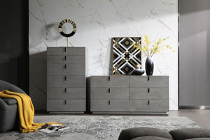 VIG Furniture Buckley Contemporary Grey Crackle Chest With Gunmetal Base, Soft-Close Drawers & Sleek Metal Handles VGVCJ2003-CHEST