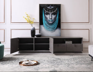 VIG Furniture Buckley Modern Grey Crackle Tv Stand With Gun Metal Base, Soft-Closing Drawers & Ready-To-Use Storage VGVCTV2003-GRY-TV