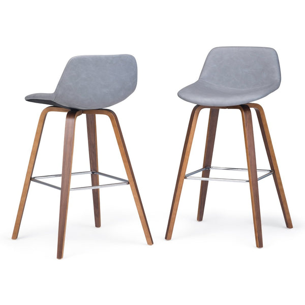 English Elm Randolph Set Of 2 Mid-Century Bentwood Bar Stools With Vegan Leather Upholstery For Modern Spaces B136P159459-GIGA