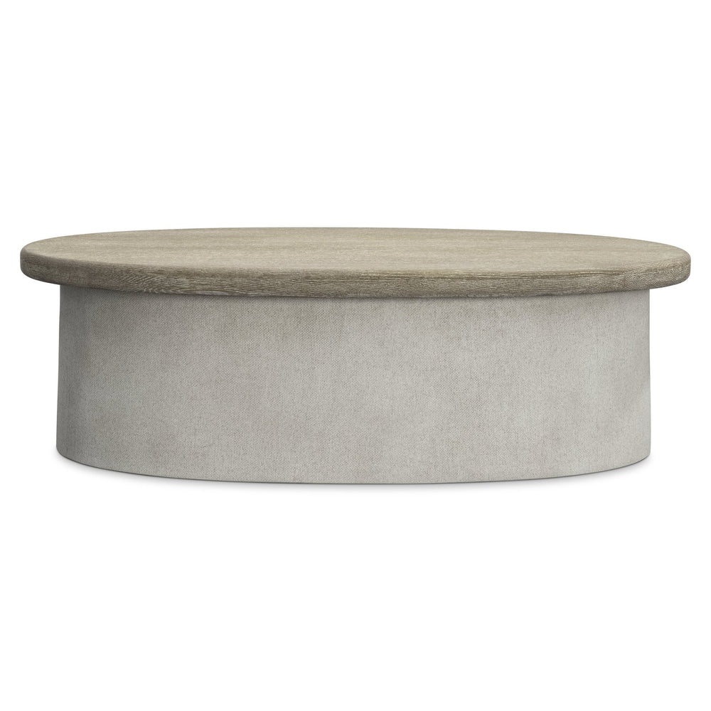 Bernhardt Bernhardt Easley Cocktail Table With Wire-Brushed Oak Top, Woven Resin Column Base On Casters — Trevin Silt Finish 563013