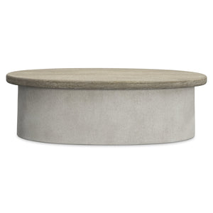 Bernhardt Bernhardt Easley Cocktail Table With Wire-Brushed Oak Top, Woven Resin Column Base On Casters — Trevin Silt Finish 563013