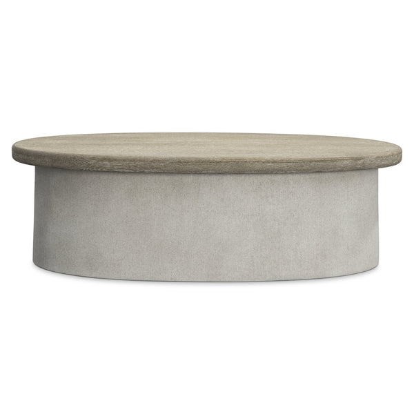 Bernhardt Bernhardt Easley Cocktail Table With Wire-Brushed Oak Top, Woven Resin Column Base On Casters — Trevin Silt Finish 563013