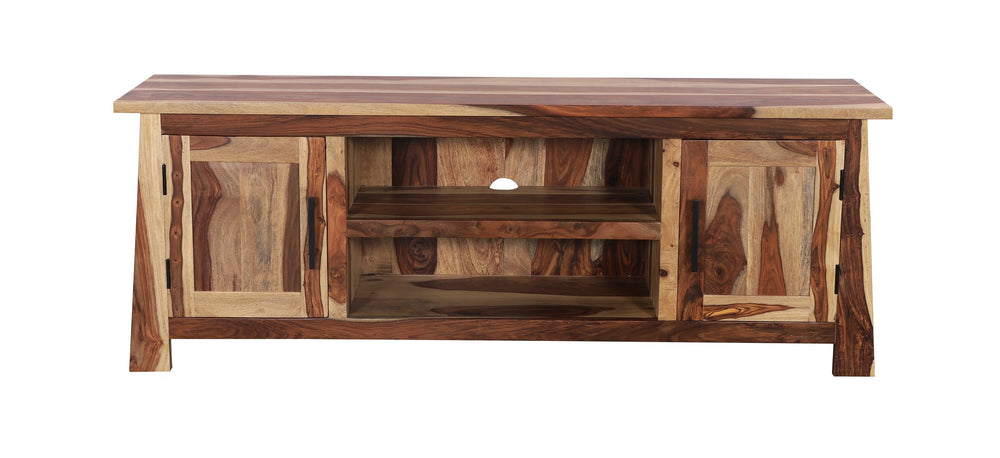 Porter Designs Porter Kalispell Solid Sheesham Wood Tv Stand – Handcrafted Media Storage With Stylish Design Natural Wood 06-196-03-2419