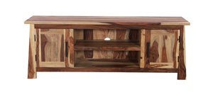 Porter Designs Porter Kalispell Solid Sheesham Wood Tv Stand – Handcrafted Media Storage With Stylish Design Natural Wood 06-196-03-2419