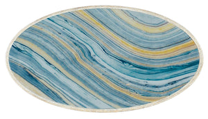 Hooker Furniture Serenity Oval Coastal Writing Desk With Hand-Painted Blue-Gold Glass Top, Oak Veneer Surf Finish 6350-10458-80