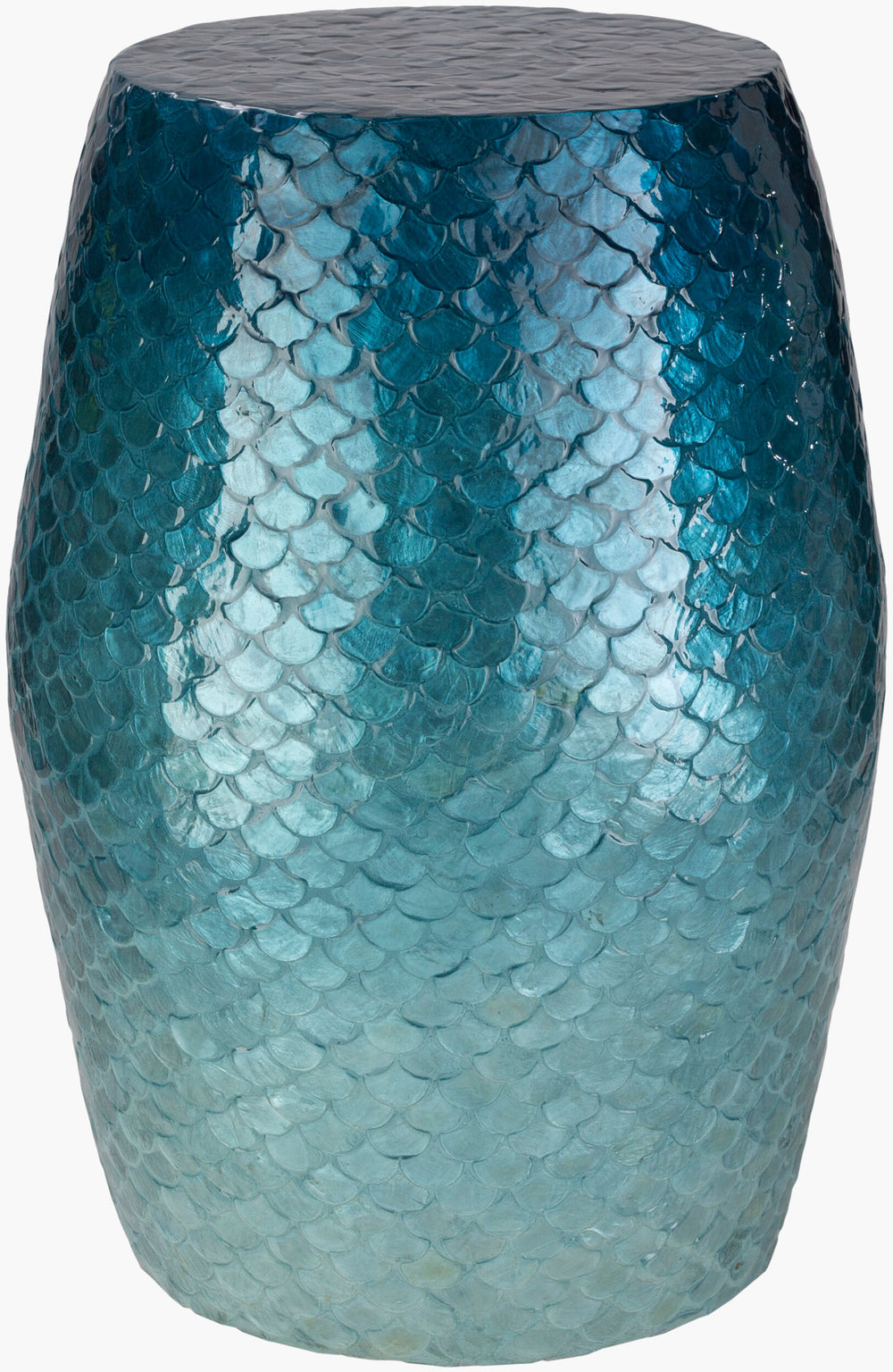 Surya Blue Ocean Vintage Charm 20"H X 14"W End Table With Mother Of Pearl & Shell - Timeless Decor Top, Blue,Base, Blue Shell,Shell Buo001-131319