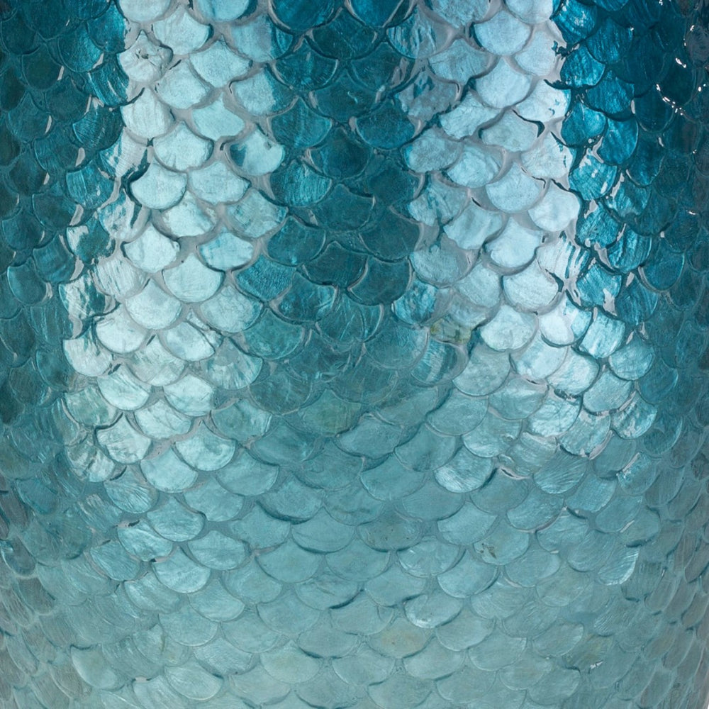 Surya Blue Ocean Vintage Charm 20"H X 14"W End Table With Mother Of Pearl & Shell - Timeless Decor Top, Blue,Base, Blue Shell,Shell Buo001-131319