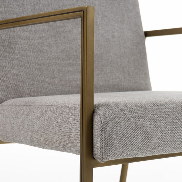 VIG Furniture Burnham Light Grey Upholstered Arm Dining Chair With Antique Brass Frame, Cushioned Support, 33" Tall VGGA-6960CH-1-WHT-B-DC