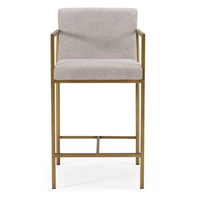 VIG Furniture Burnham- Light Grey Fabric Counter Stool With Antique Brass Frame, Comfortable Foam Seat, 275 Lb Capacity VGGA-6960CH-C-CS