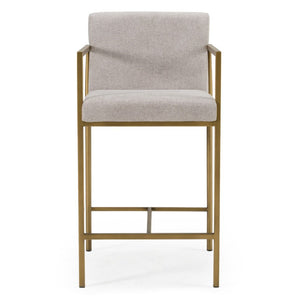 VIG Furniture Burnham- Light Grey Fabric Counter Stool With Antique Brass Frame, Comfortable Foam Seat, 275 Lb Capacity VGGA-6960CH-C-CS