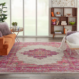 Nourison Passion PSN03 Machine Made Power-loomed Ornamental Border Indoor Only Bohemian Vintage Rug Ivory,Fuchsia, Pink and White 100% Polypropylene 99446388186