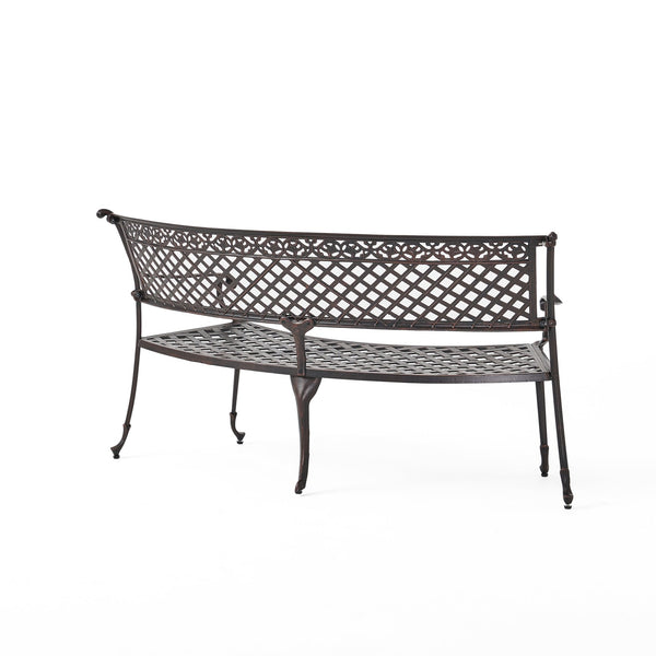 English Elm Tahoe Curved Cast Aluminum Outdoor Bench with Diamond Pattern and Copper Finish N773P348377C