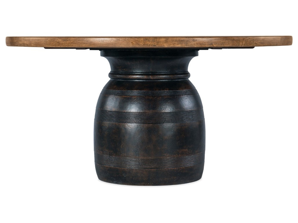 Hooker Furniture Big Sky Round Dining Table — 60" Rustic Hickory Top With Urn Pedestal, Distressed Vintage Natural Finish 6700-75203-97