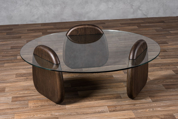 VIG Furniture Modrest Buxton - Mid-Century Modern Glass + Dark Walnut Coffee Table VGOD-LZ-274C-COF