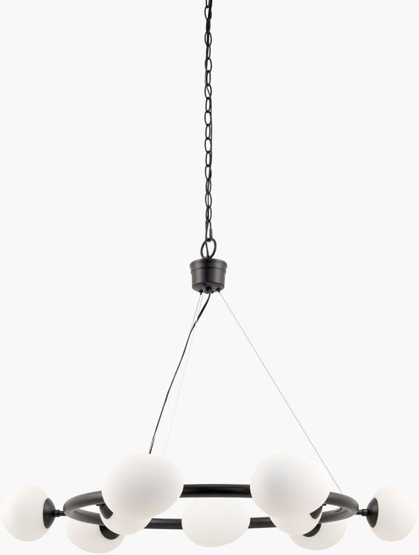 Surya Buyo Art Deco Iron Frame Chandelier with Glass Shades for Dining Room or Entryway BUY-001