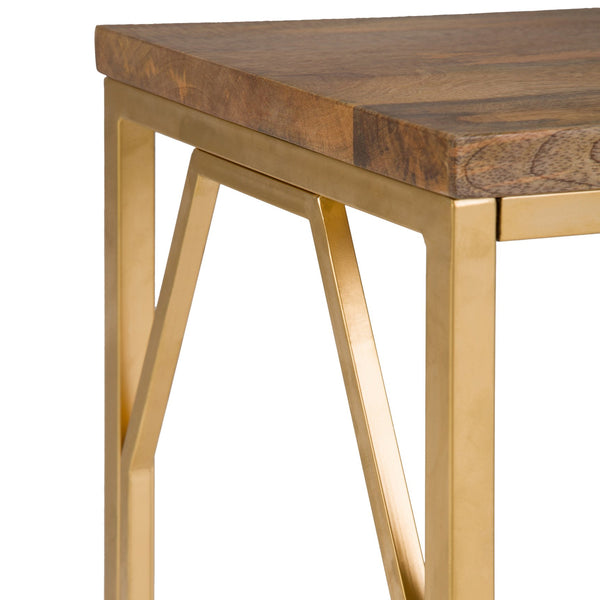 English Elm Selma Mango Wood Accent Table with Gold Metal Frame, Handcrafted Diamond-Base End Table 23.5" H Light Brown B136P158988