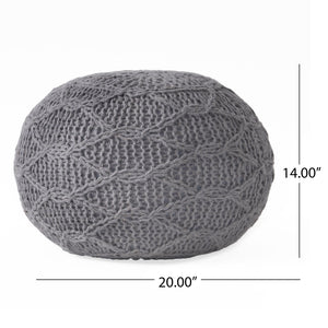 English Elm Christopher Knight Home® - MALIBU Knitted Wool Round Pouf 20" x 20" x 14" — Handcrafted Modern Knit Weave Accent for Cozy Living Spaces Charcoal 60494.00CHAR