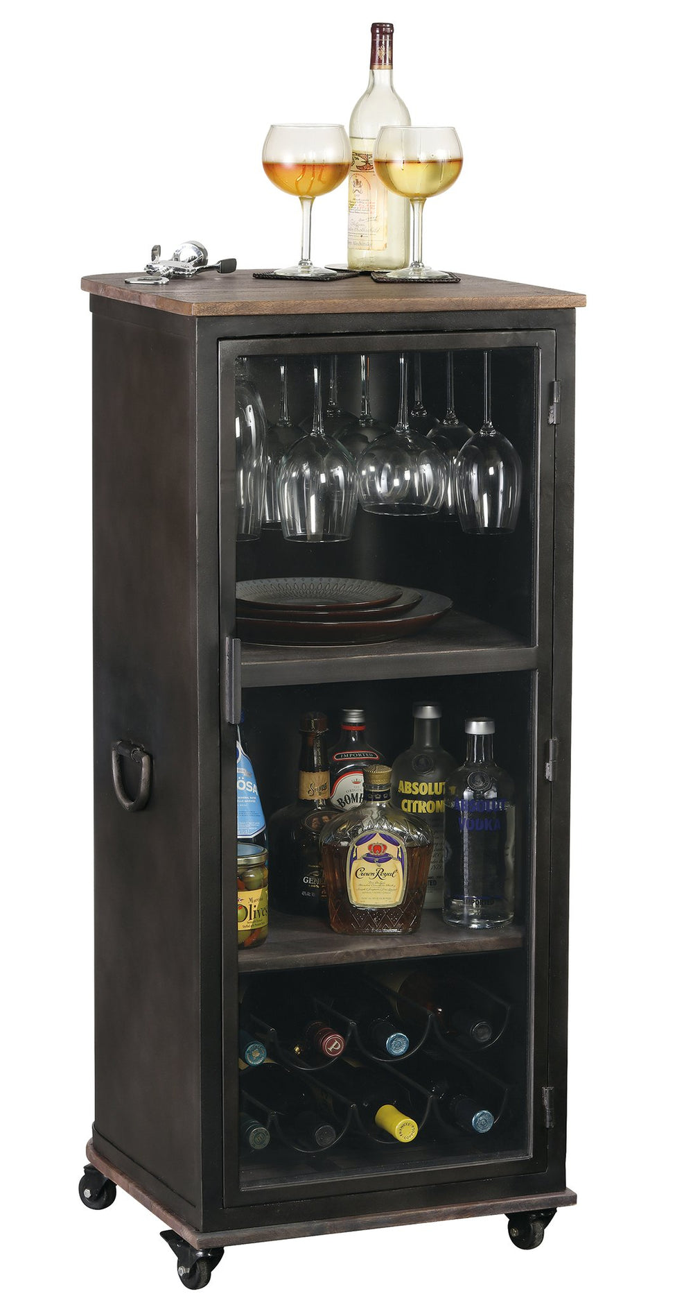 Hekman Furniture 695272 Compact Wine & Bar Cabinet With Wheels, Glass Door, Solid Wood Top & Ample Storage Space  Stir Stick Wine & Bar Cabinet 695272