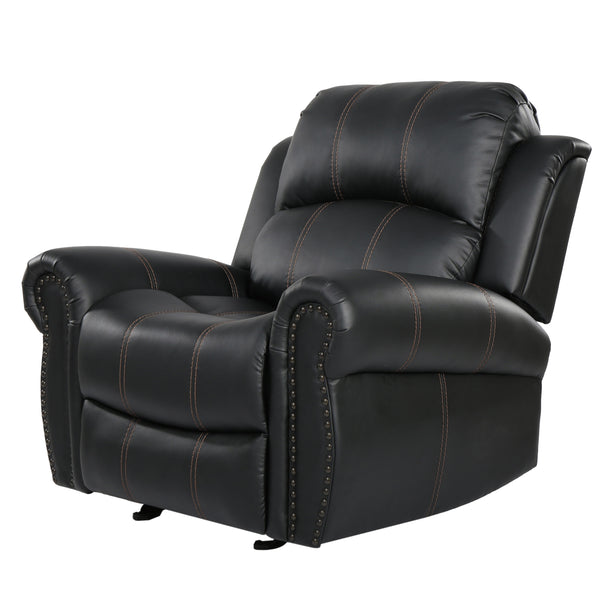 English Elm Christopher Knight Home® - GLIDING Recliner with Faux Leather Upholstery, Nailhead Trim, Foam Support and Pushback Comfort Black 57339.00PUBLK