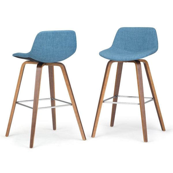 English Elm Randolph Mid-Century Modern Bentwood Bar Height Stools - Set Of 2 In Stylish Blue Linen Upholstery B136P159457-GIGA