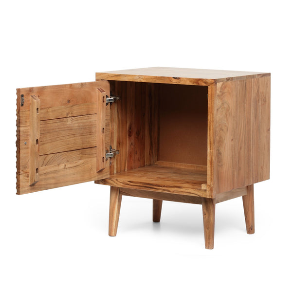 English Elm Christopher Knight Home® - BEDSIDE 1 DOOR Boho Mango & Acacia Wood Nightstand with Carved Texture, Tapered Legs, 20"W x24"H 68733.00