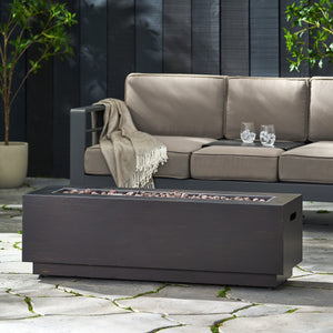 English Elm 40" Outdoor Propane Fire Pit 50000 Btu Powder Coated Iron Rectangular Patio Warmer 62836.00BRN-50K