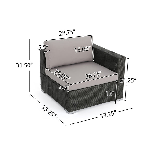 English Elm Christopher Knight Home® - SANTA SANTA ROSA Right Armchair Rattan Frame with Aluminum Accents — Weather-Resistant Stylish Seating Grey+Silver 65058.00ALUGRY