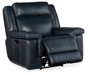Hooker Furniture Montel Power Recliner In Cosmos Cobalt Leather With Lay‑Flat, Adjustable Headrest, Lumbar, Usb Dark Blue SS705-PHL1-047