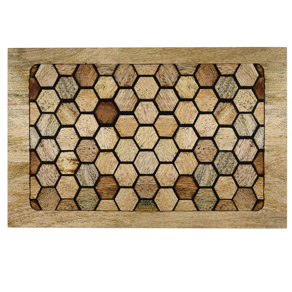 English Elm Davisville Handcrafted C Side Table in Natural Mango Wood with Geometric Resin Inlay & Black Metal Frame B136P158581