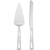 Adorn Silver-Plated Cake Knife & Server Set, Elegant Ribbon Motif Handles, 13.5