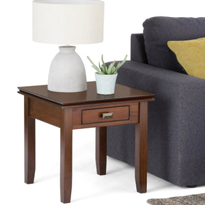 English Elm Artisan End Table - Handcrafted Russet Brown Solid Wood With Drawer For Versatile Living Space Use B136P159464