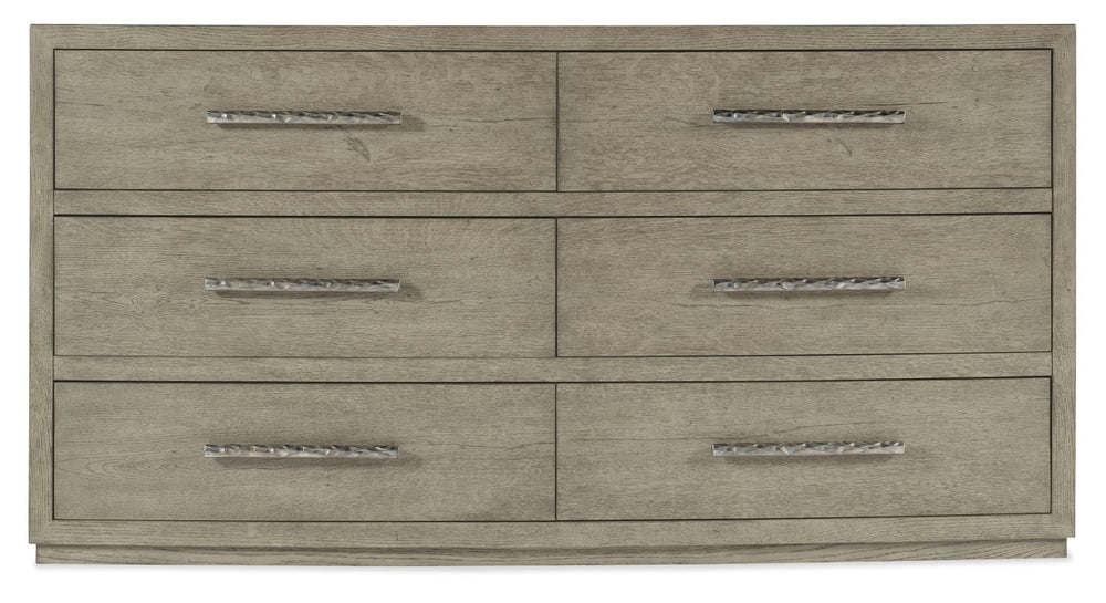 Hooker Furniture Linville Six-Drawer Dresser In Mink Smoked Gray Oak Veneer With Felt, Jewelry Tray & Cedar Lining 6150-90002-85